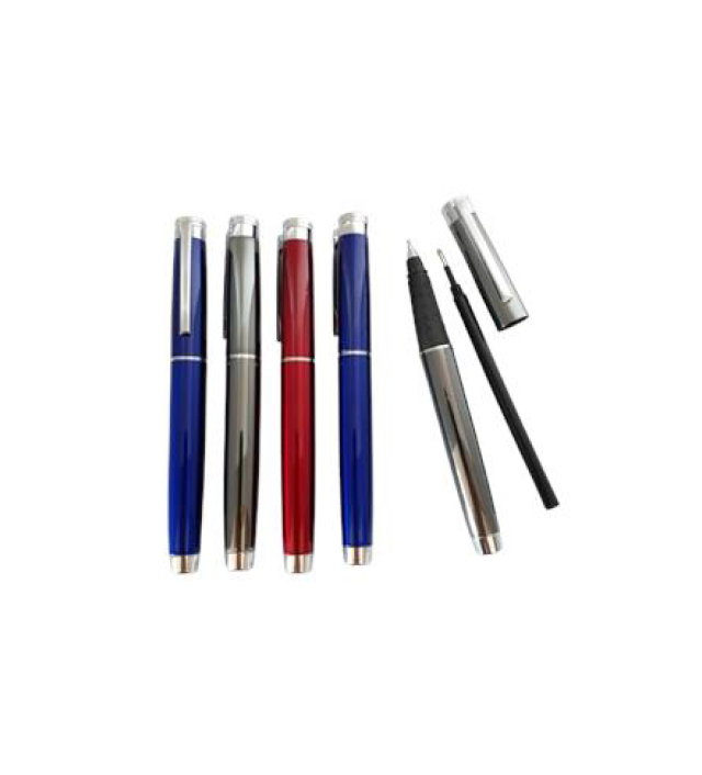 Descripción: Lapicero metálico, con tapa y goma antideslizante color negro en la punta. Tinta liquida color negro