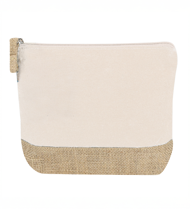 Neceser fabricado en combinación de algodón y yute laminado con certificación Fairtrade (Comercio Justo), un sistema comercial solidario y alternativo al convencional que persigue el desarrollo de los pueblos y la lucha contra la pobreza.